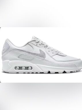Nike White Sneakers with Silver Glitter Swoosh